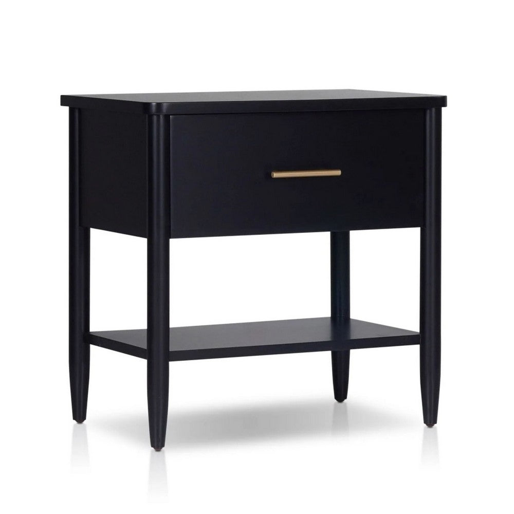 Lex Bedside Nightstand | 1 Drawer and Fixed Open Shelf | Black