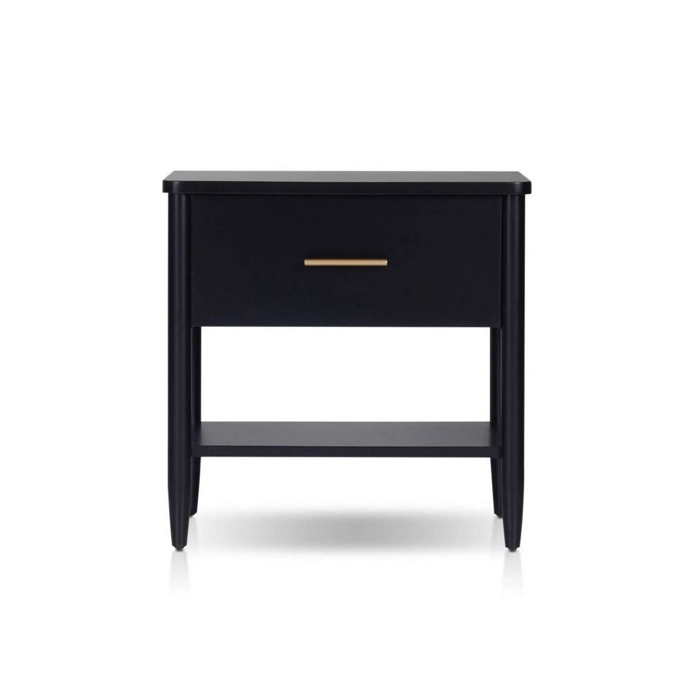Lex Bedside Nightstand | 1 Drawer and Fixed Open Shelf | Black