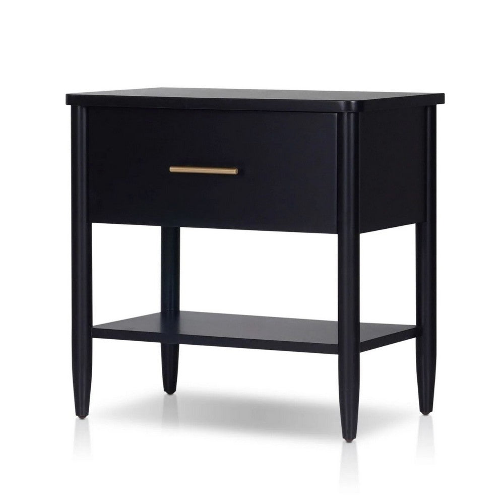 Lex Bedside Nightstand | 1 Drawer and Fixed Open Shelf | Black