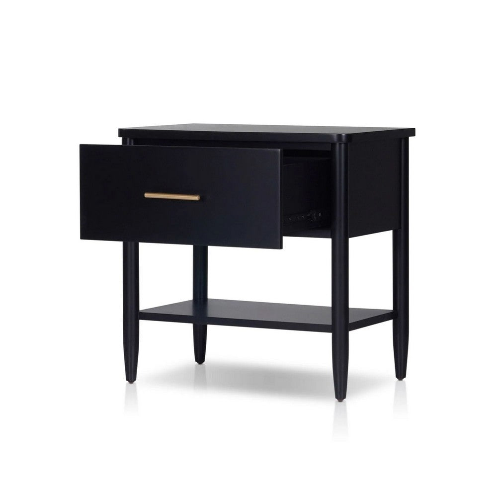 Lex Bedside Nightstand | 1 Drawer and Fixed Open Shelf | Black