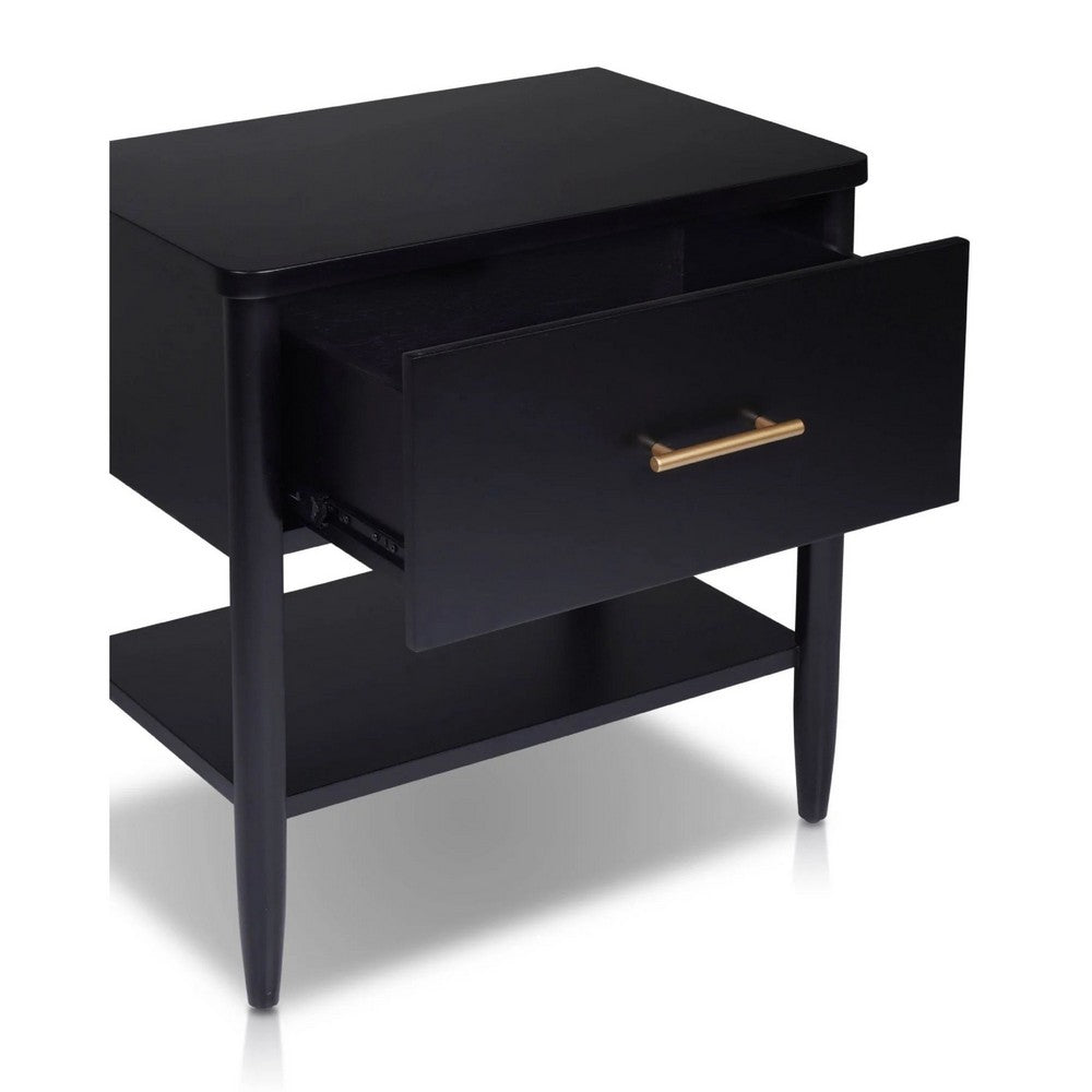 Lex Bedside Nightstand | 1 Drawer and Fixed Open Shelf | Black