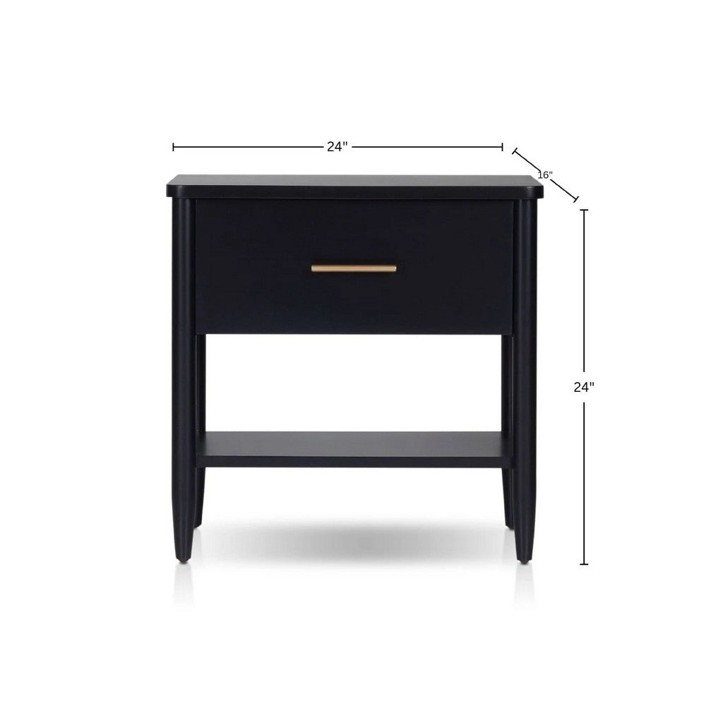 Lex Bedside Nightstand | 1 Drawer and Fixed Open Shelf | Black