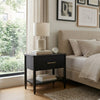 Lex Bedside Nightstand | 1 Drawer and Fixed Open Shelf | Black