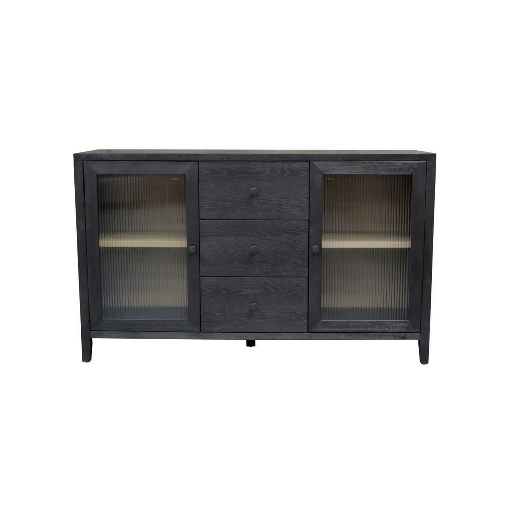 Asim Sideboard Cabinet | 2 Fluted Glass Doors | 3 Drawers | Black 60"