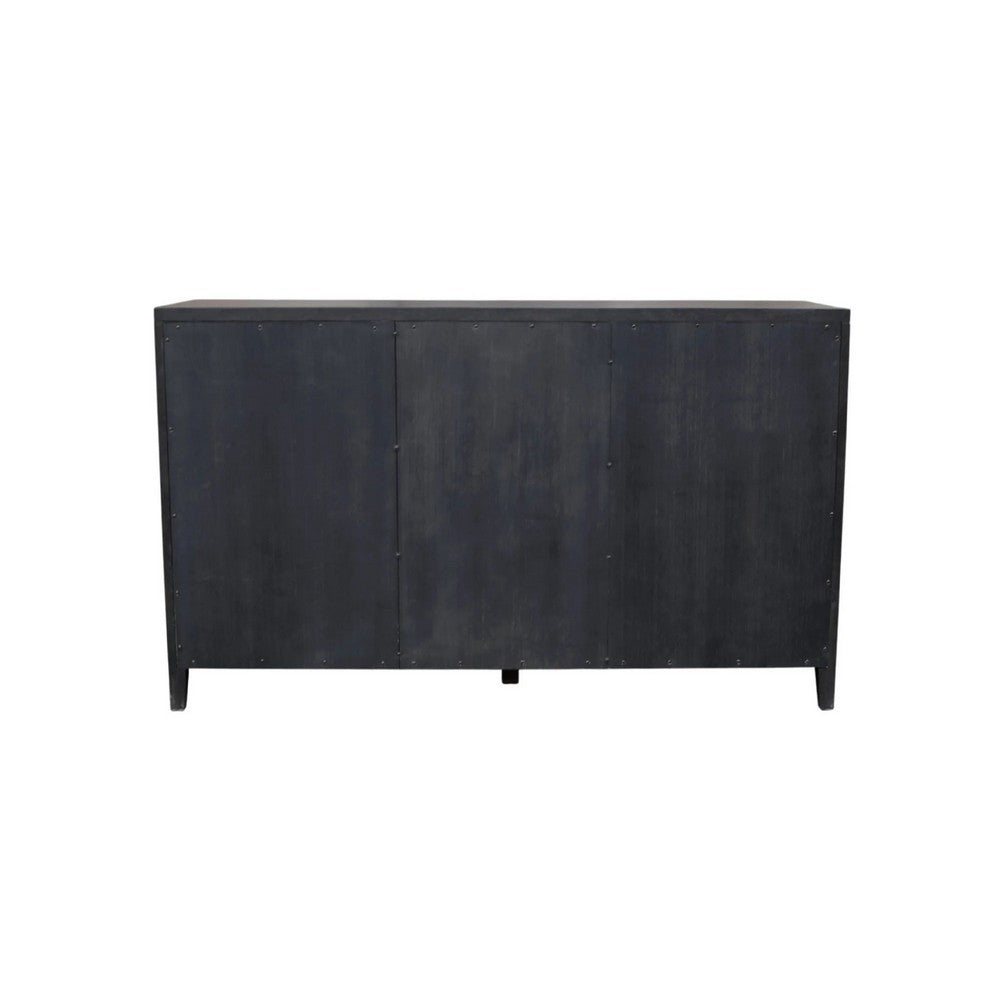 Asim Sideboard Cabinet | 2 Fluted Glass Doors | 3 Drawers | Black 60"