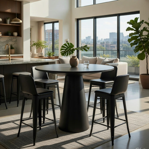 Vecy Counter Height Table |  Tapered Pedestal | Vintage Black | Round 48"