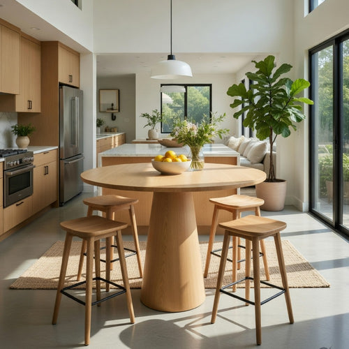Vecy Counter Height Table |  Tapered Pedestal | Natural Brown | Round 48"
