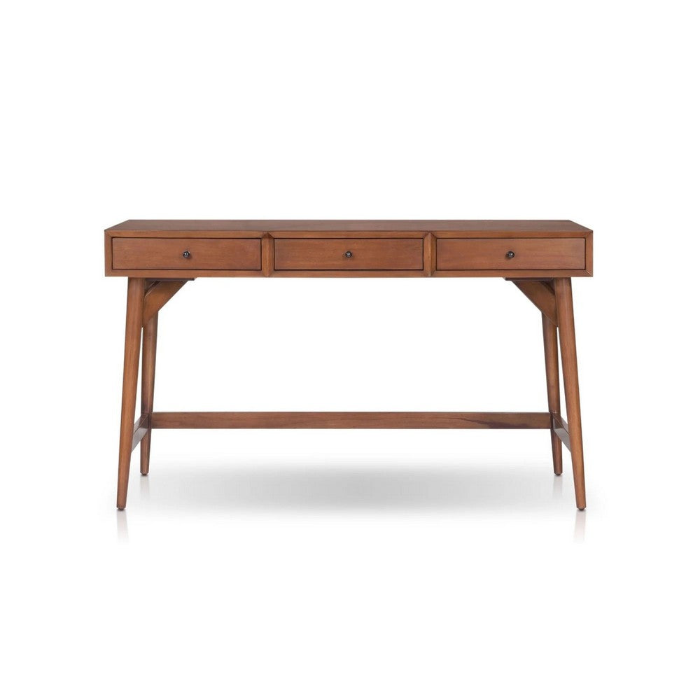 Ian Large Office Desk | 3 Felt Lined Drawers | Chestnut Brown Wood 52"