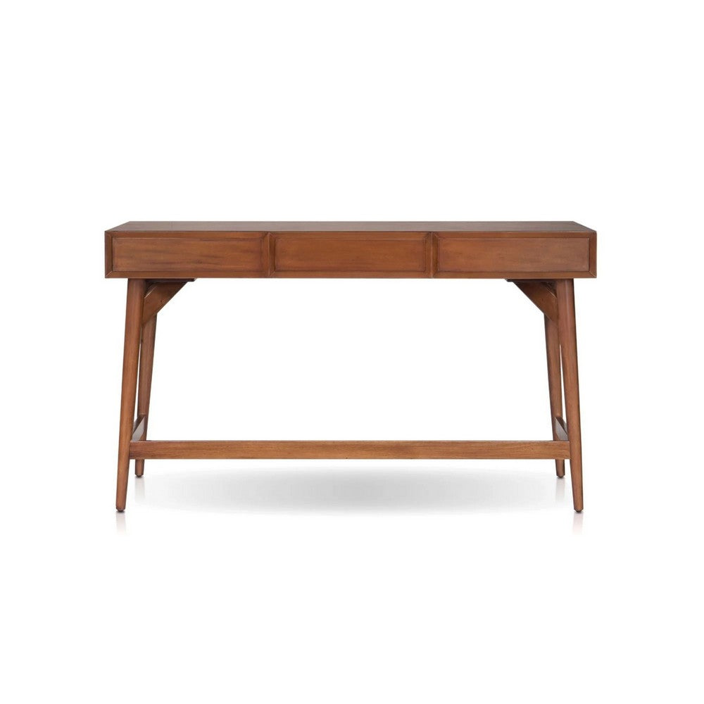 Ian Large Office Desk | 3 Felt Lined Drawers | Chestnut Brown Wood 52"