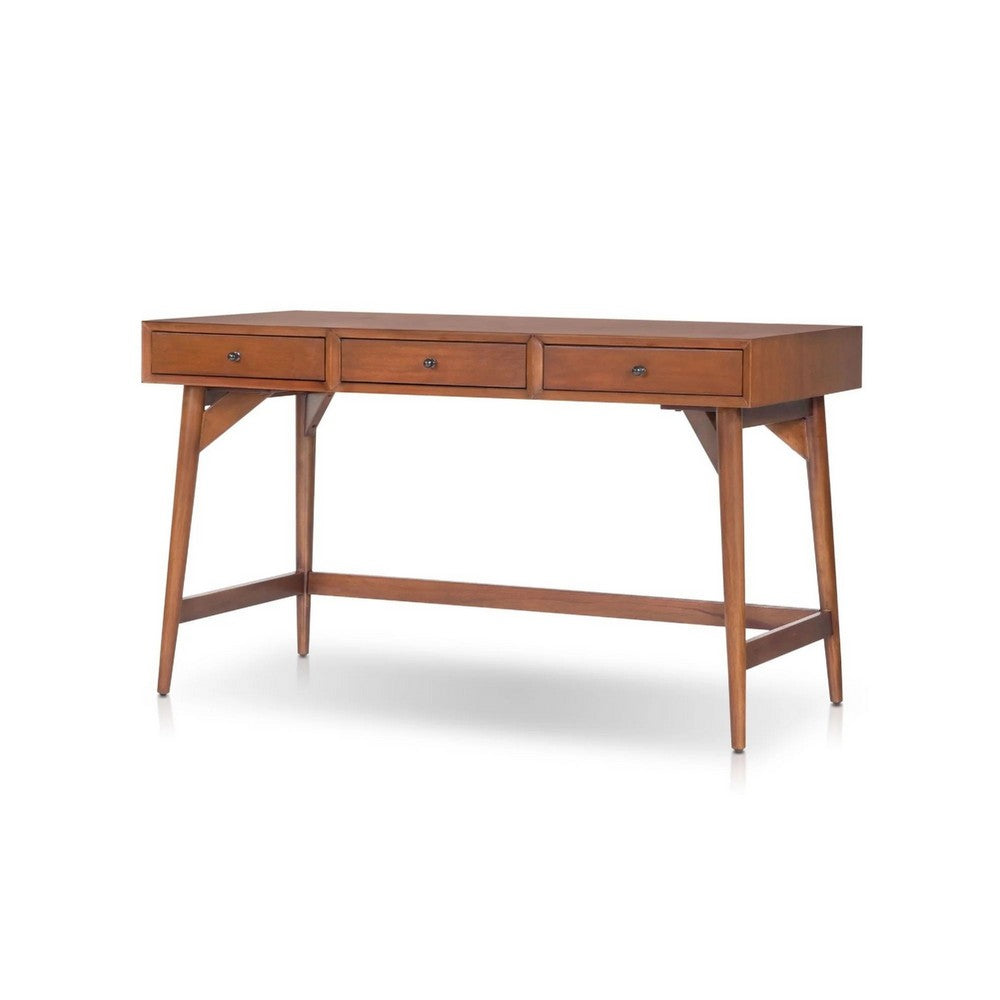 Ian Large Office Desk | 3 Felt Lined Drawers | Chestnut Brown Wood 52"
