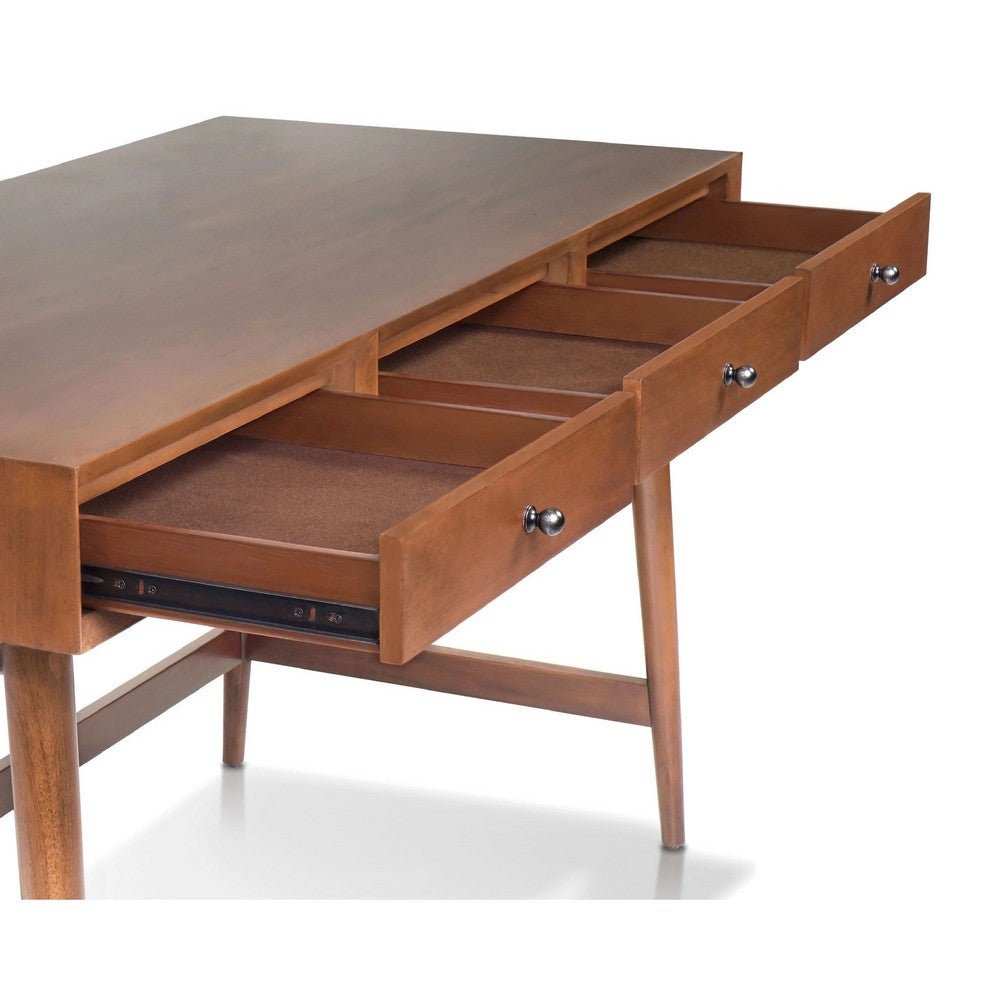 Ian Large Office Desk | 3 Felt Lined Drawers | Chestnut Brown Wood 52"