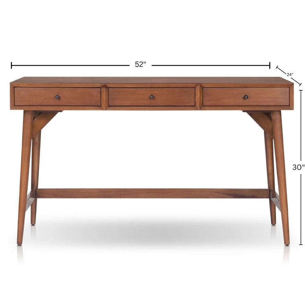 Ian Large Office Desk | 3 Felt Lined Drawers | Chestnut Brown Wood 52"