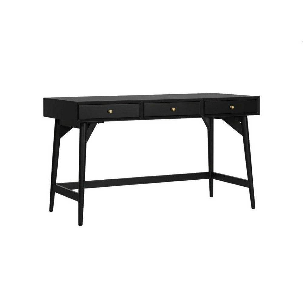 Ian Large Office Desk | 3 Felt Lined Drawers | Modern Brown Wood 52"