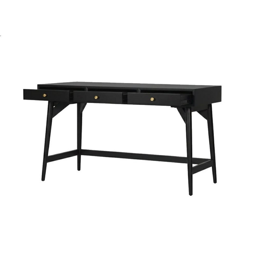 Ian Large Office Desk | 3 Felt Lined Drawers | Modern Brown Wood 52"