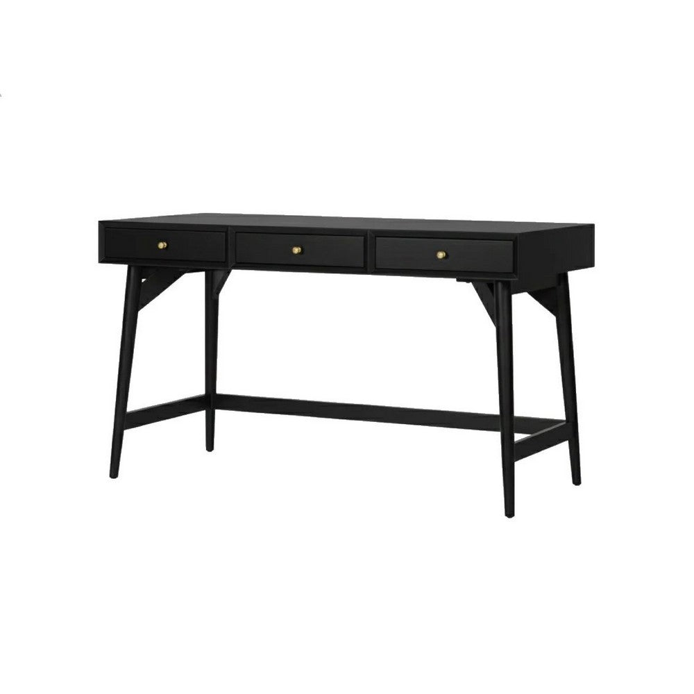 Ian Large Office Desk | 3 Felt Lined Drawers | Modern Brown Wood 52"