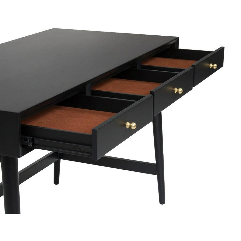 Ian Large Office Desk | 3 Felt Lined Drawers | Modern Brown Wood 52"