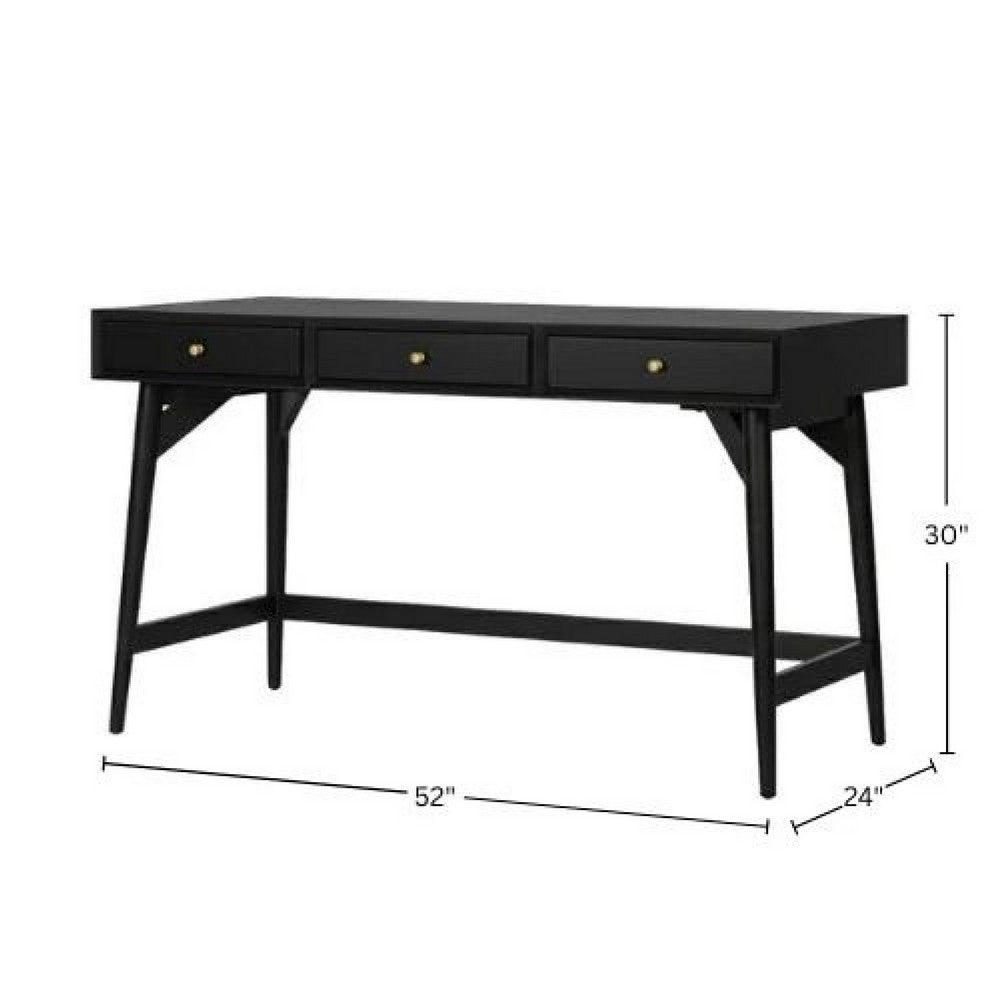 Ian Large Office Desk | 3 Felt Lined Drawers | Modern Brown Wood 52"