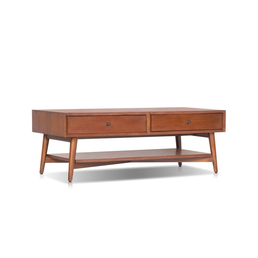 Ian Coffee Table | 2 Drawers and Shelf | Chestnut Brown 48" Rectangular