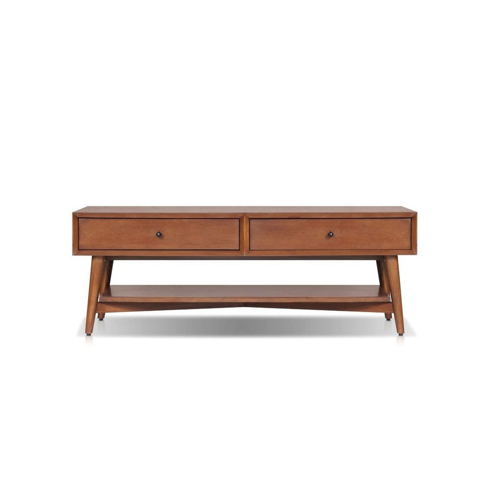 Ian Coffee Table | 2 Drawers and Shelf | Chestnut Brown 48" Rectangular