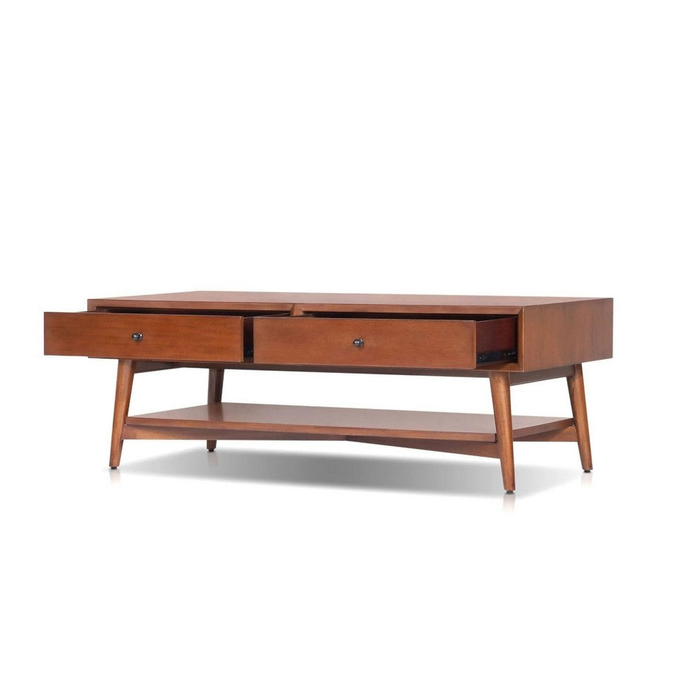 Ian Coffee Table | 2 Drawers and Shelf | Chestnut Brown 48" Rectangular