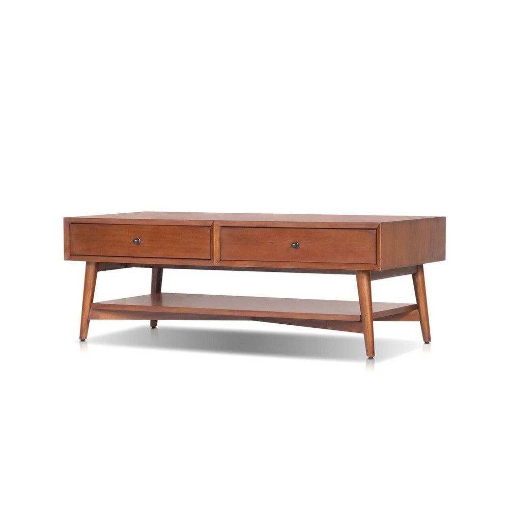 Ian Coffee Table | 2 Drawers and Shelf | Chestnut Brown 48" Rectangular