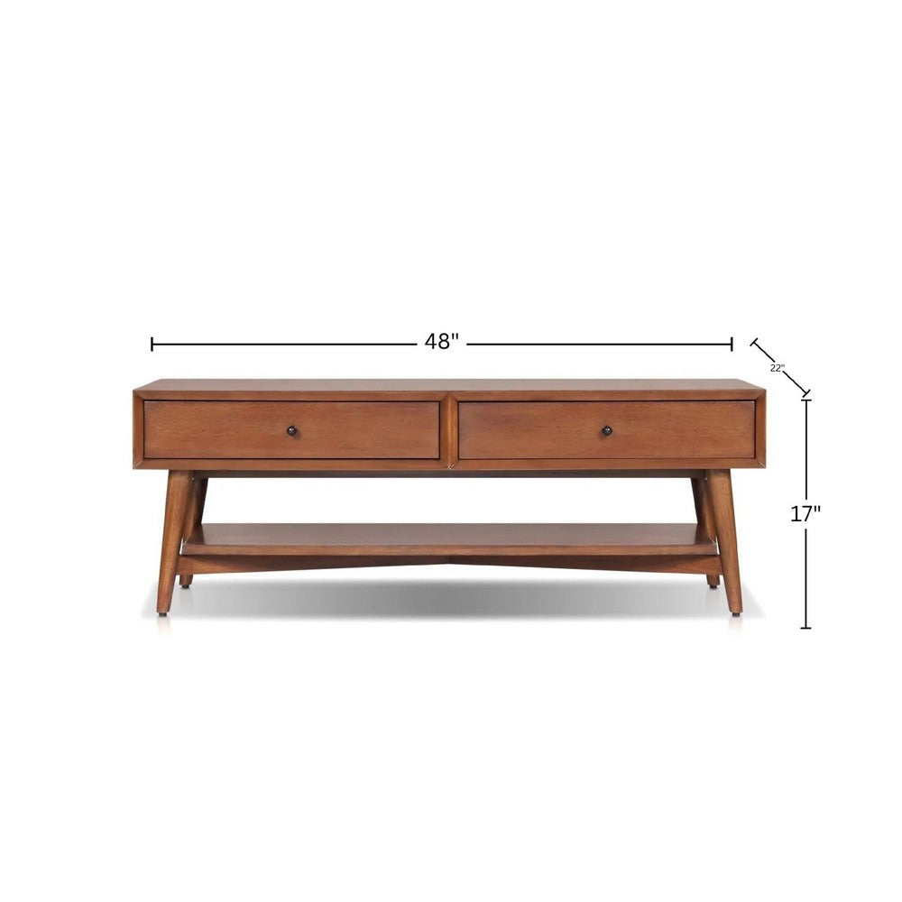 Ian Coffee Table | 2 Drawers and Shelf | Chestnut Brown 48" Rectangular