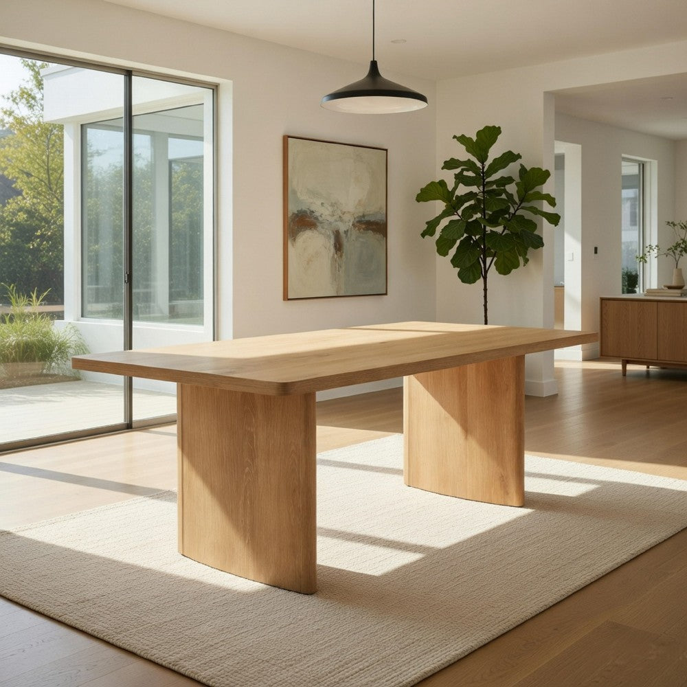 Abil Dining Table | Wide Panel Legs | Natural Brown Wood 71" Rectangular