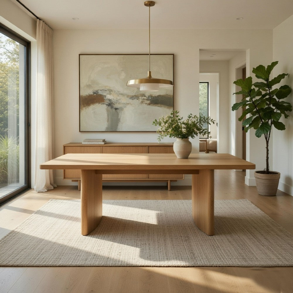 Abil Dining Table | Wide Panel Legs | Natural Brown Wood 71" Rectangular