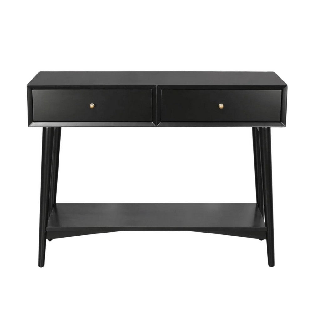 Ian Console Table | 2 Drawers w Shelf | Modern Black Wood | 42" Rectangular