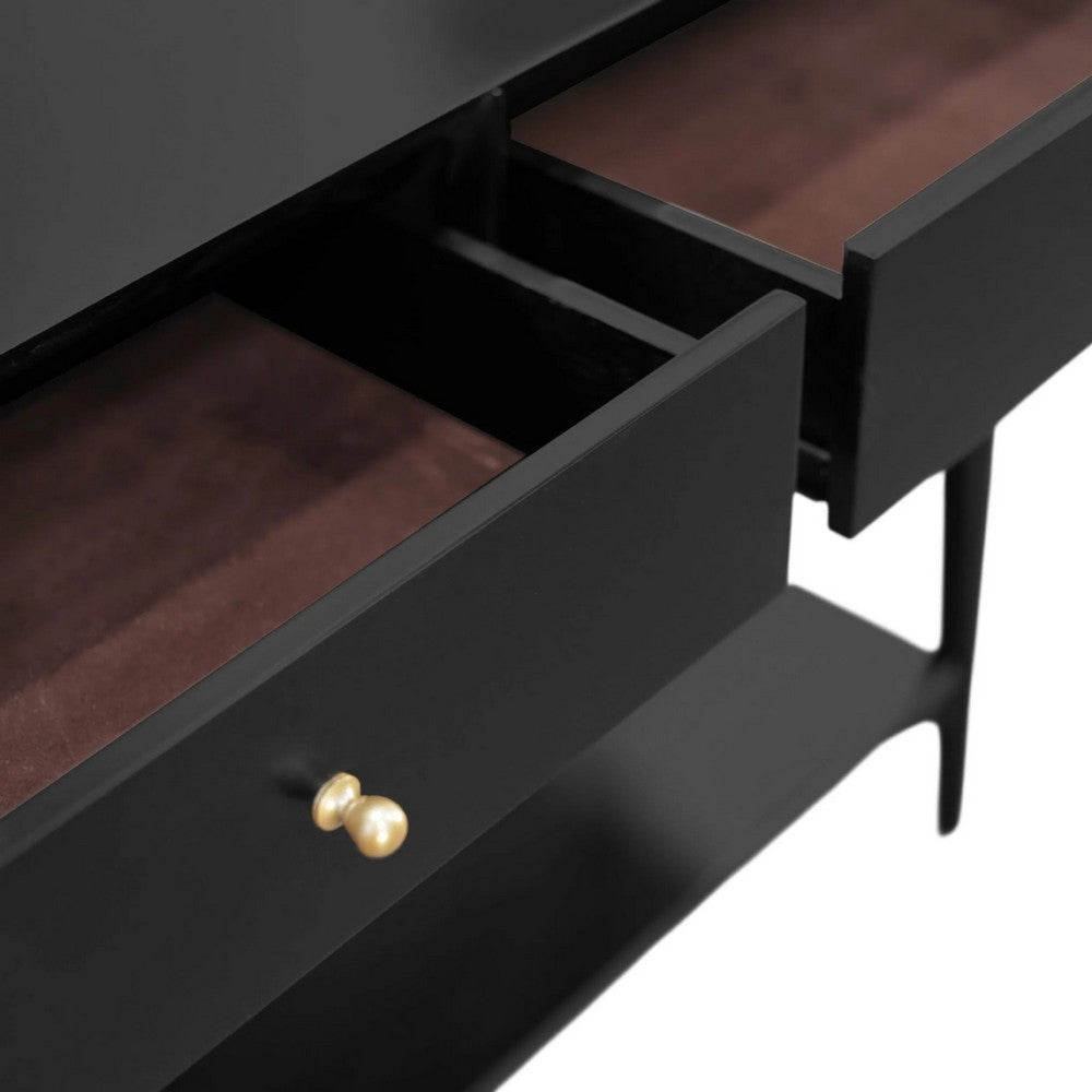Ian Console Table | 2 Drawers w Shelf | Modern Black Wood | 42" Rectangular