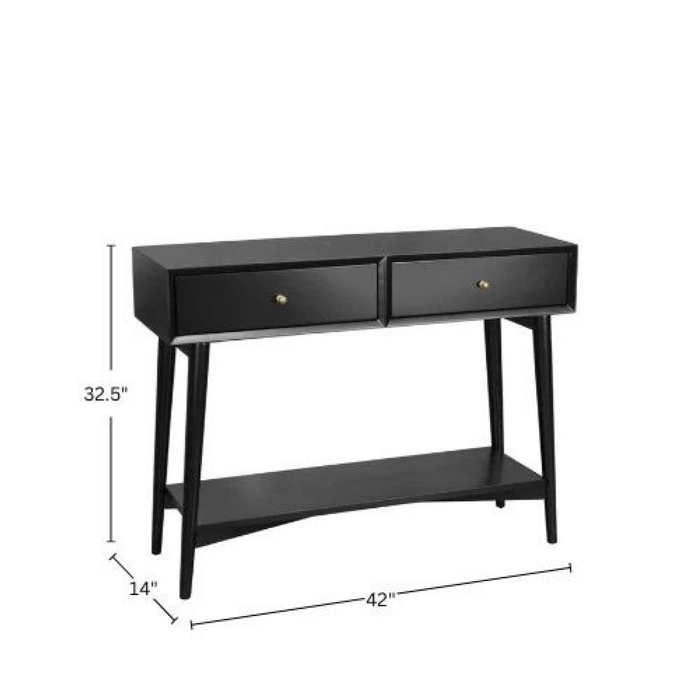 Ian Console Table | 2 Drawers w Shelf | Modern Black Wood | 42" Rectangular
