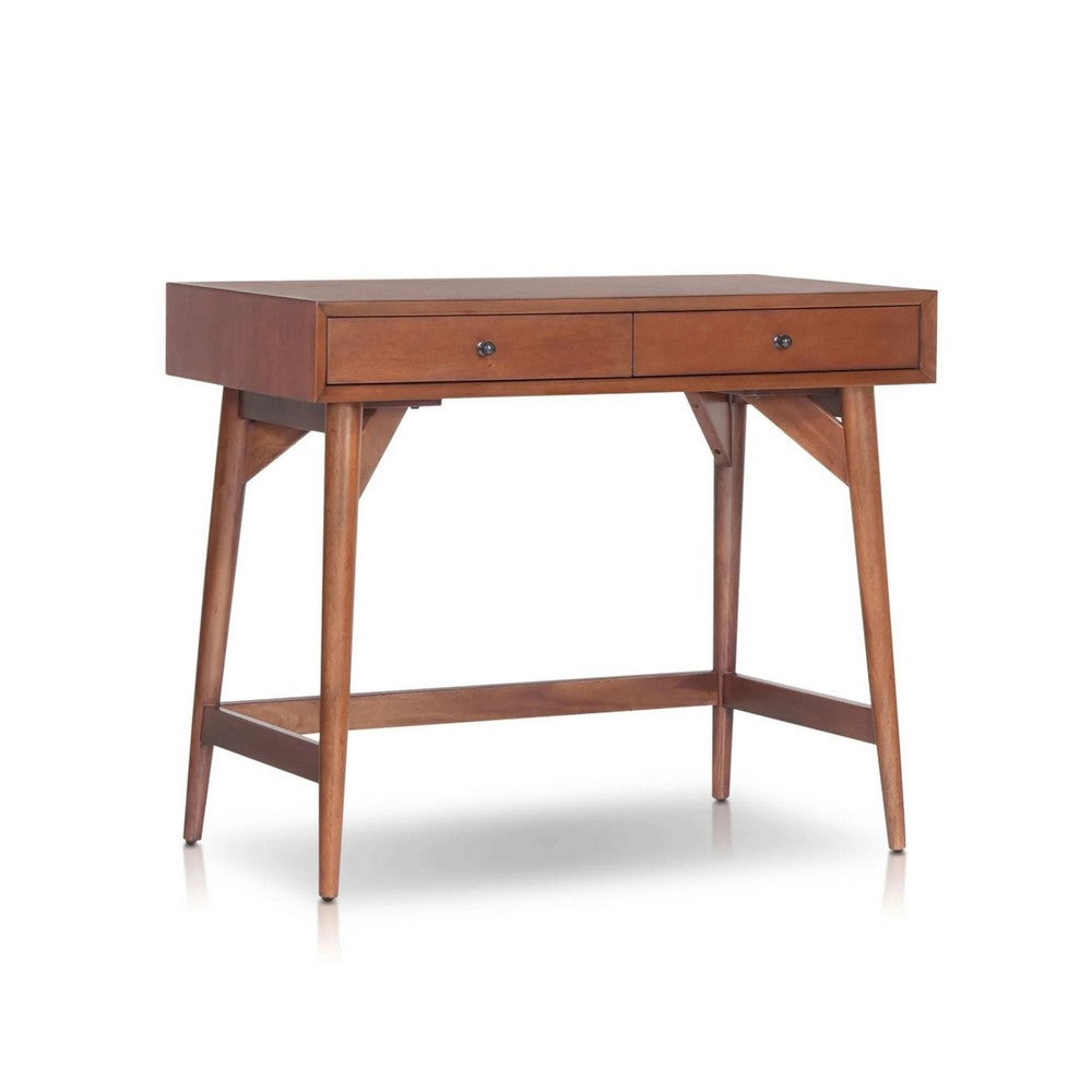 Ian Mini Office Desk | 2 Felt Lined Drawers | Chestnut Brown Wood 36"