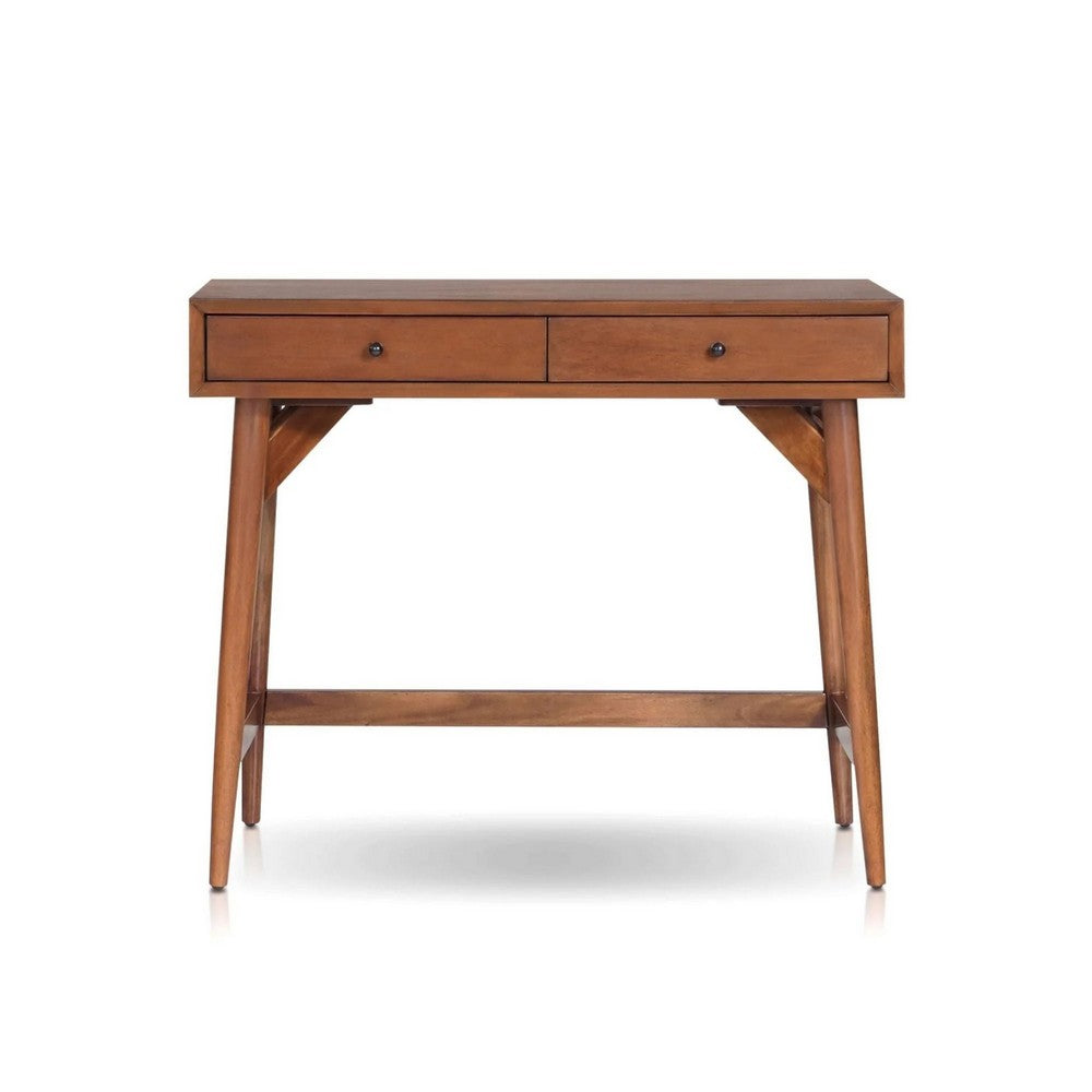 Ian Mini Office Desk | 2 Felt Lined Drawers | Chestnut Brown Wood 36"