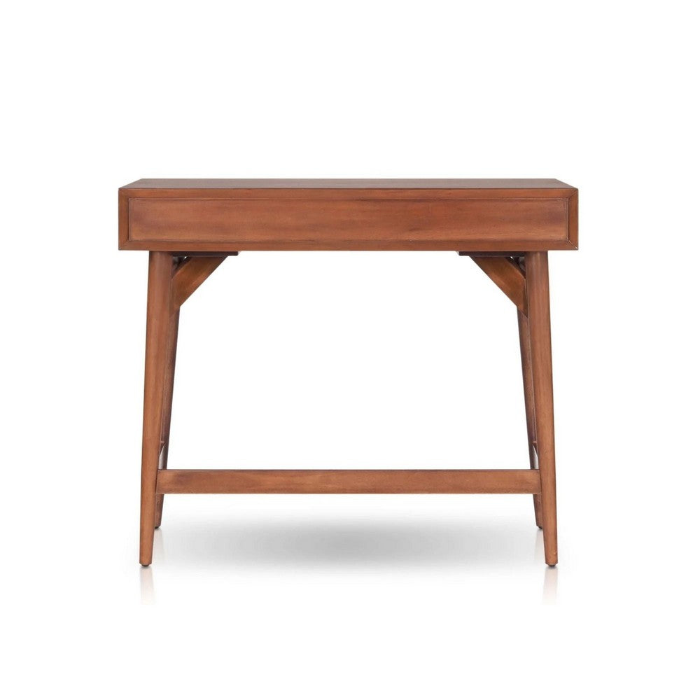 Ian Mini Office Desk | 2 Felt Lined Drawers | Chestnut Brown Wood 36"