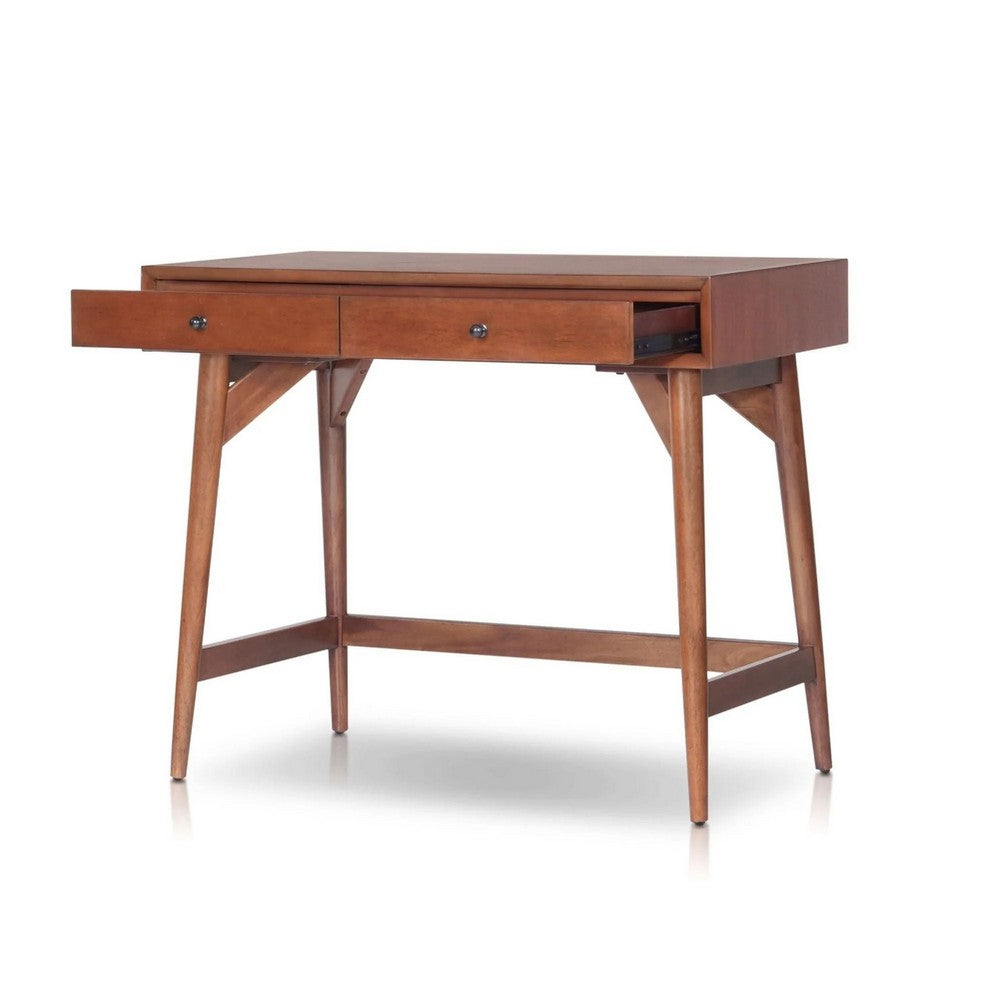 Ian Mini Office Desk | 2 Felt Lined Drawers | Chestnut Brown Wood 36"