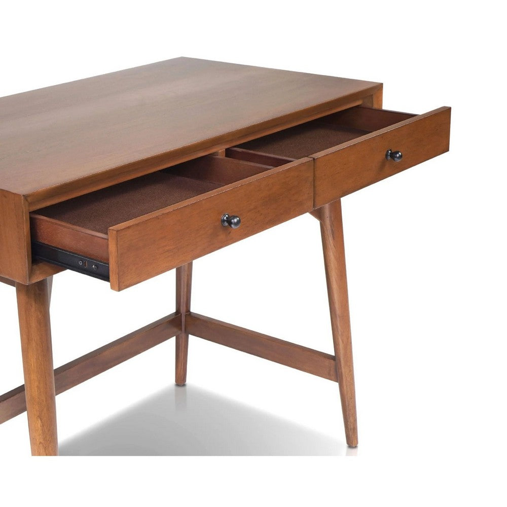 Ian Mini Office Desk | 2 Felt Lined Drawers | Chestnut Brown Wood 36"