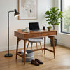 Ian Mini Office Desk | 2 Felt Lined Drawers | Chestnut Brown Wood 36"