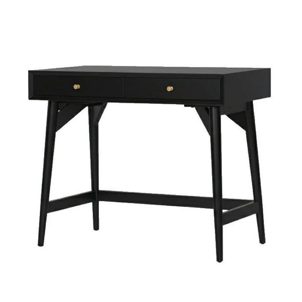 Ian Large Office Desk | 2 Felt Lined Drawers | Modern Black Wood 36"
