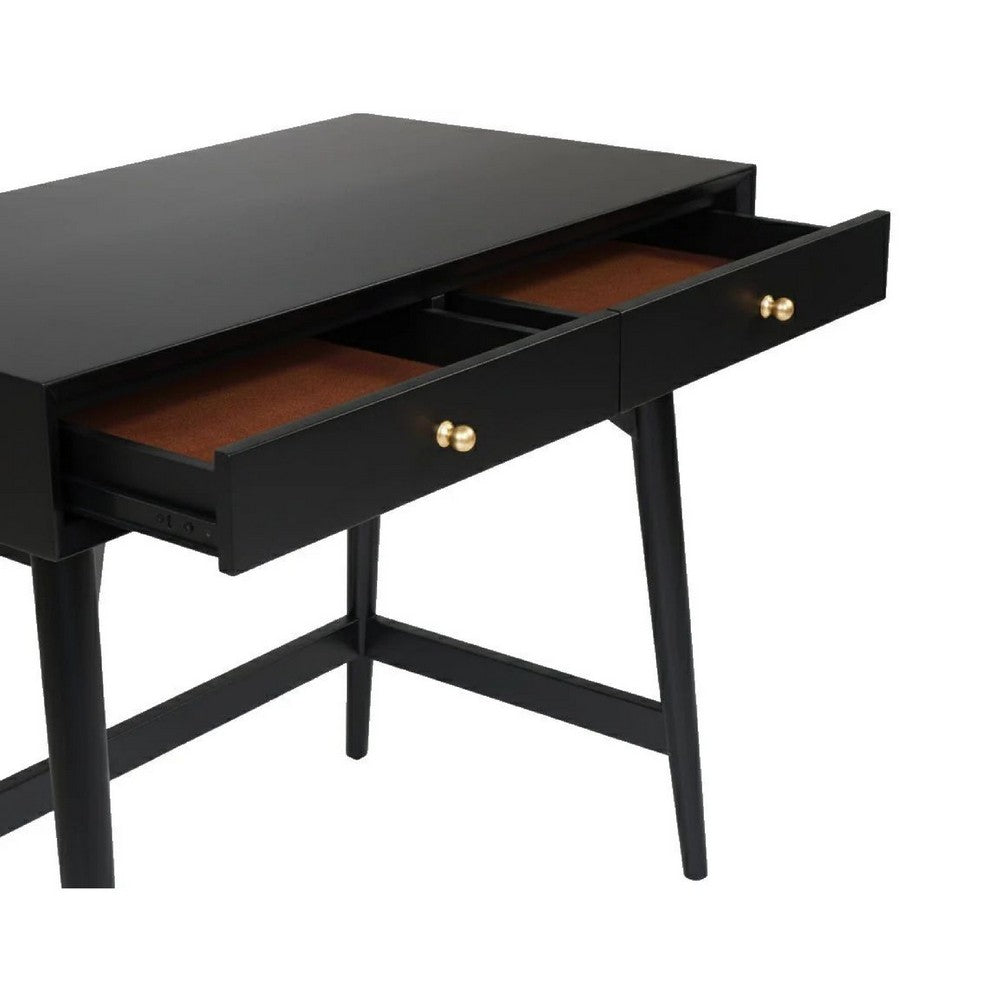 Ian Large Office Desk | 2 Felt Lined Drawers | Modern Black Wood 36"