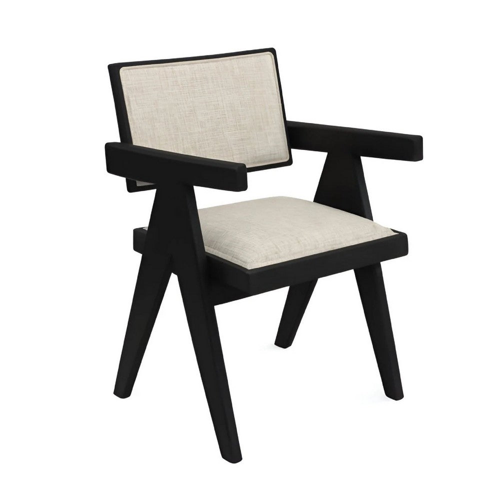 Hela Dining Chair Set of 2 | Ivory Polyester Seat and Back | Black Wood