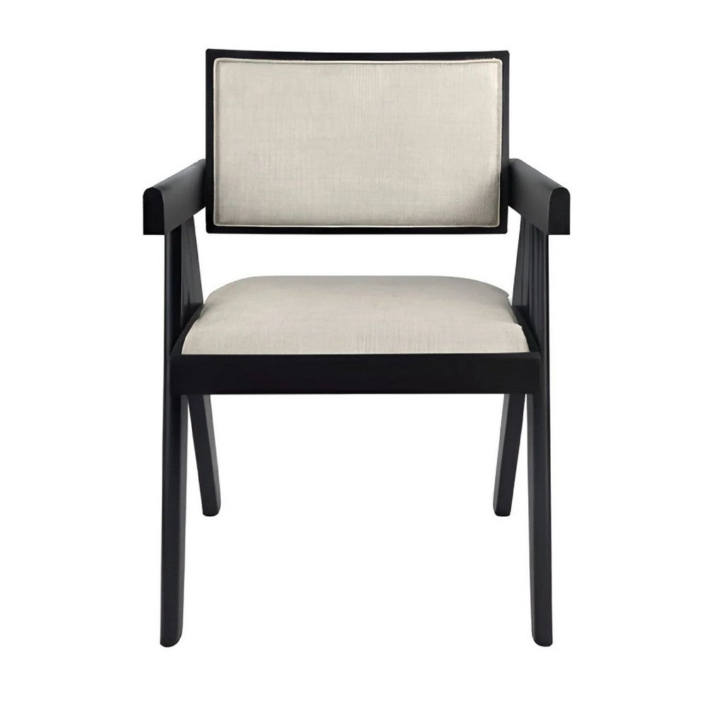 Hela Dining Chair Set of 2 | Ivory Polyester Seat and Back | Black Wood