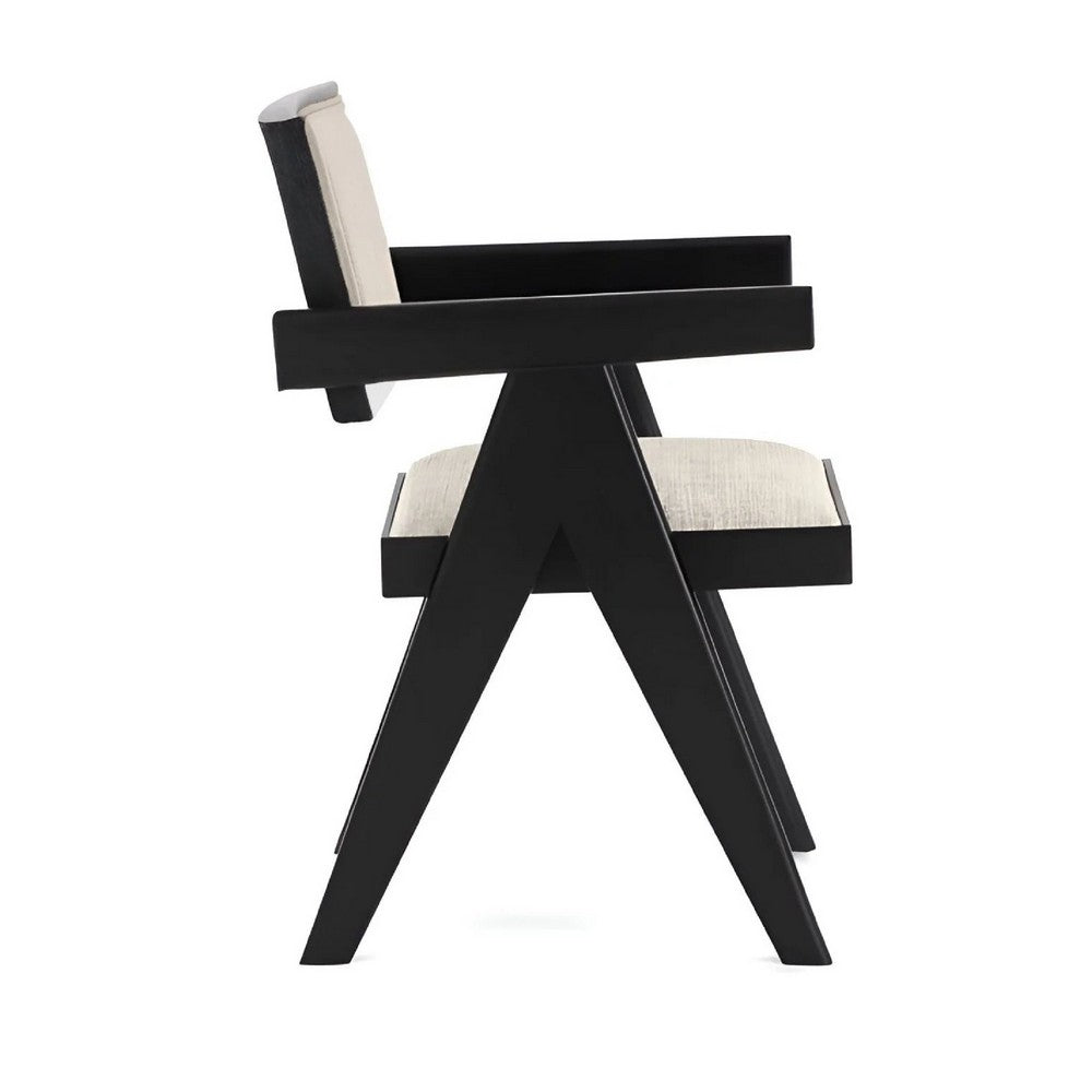 Hela Dining Chair Set of 2 | Ivory Polyester Seat and Back | Black Wood