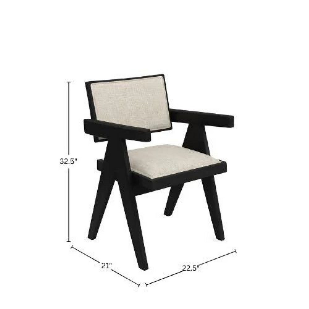 Hela Dining Chair Set of 2 | Ivory Polyester Seat and Back | Black Wood