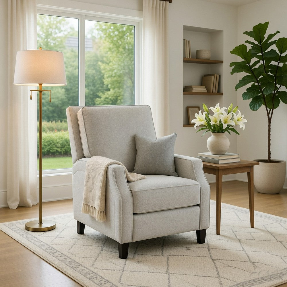 Naaz Push Back Recliner Chair | Cushioned Seat | Gray Polyester | Black Legs