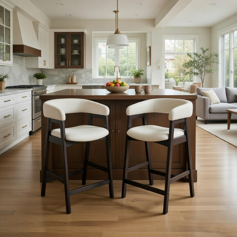 Vecy Counter Height Chair Set of 2 | Beige Polyester | Vintage Black Wood