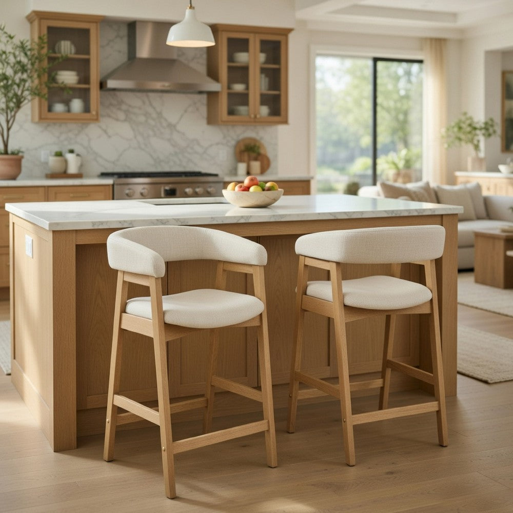 Vecy Counter Height Chair Set of 2 | Beige Polyester | Natural Brown Wood