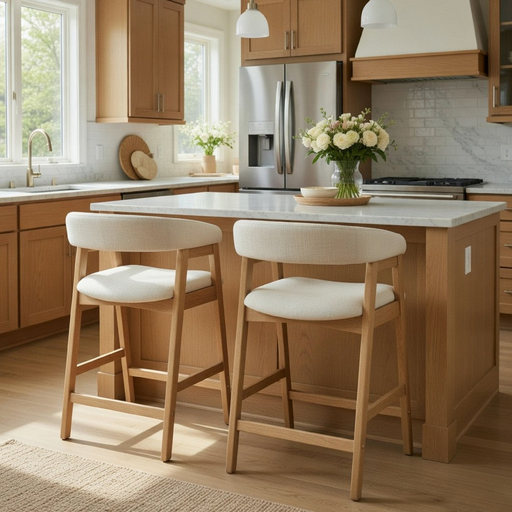 Vecy Counter Height Chair Set of 2 | Beige Polyester | Natural Brown Wood