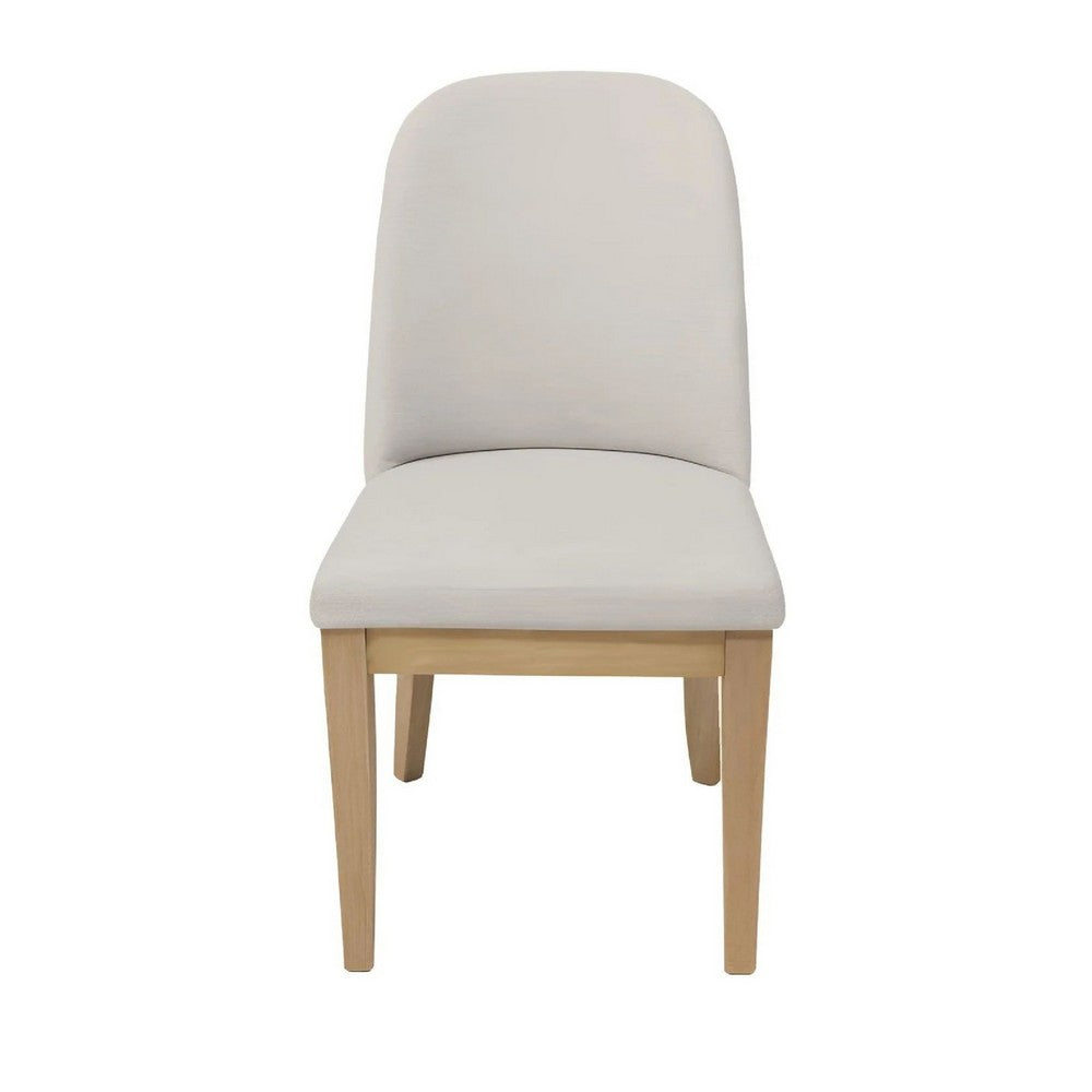 Abil Side Chair Set of 2 | Curved Back | Ivory Polyester | Natural Brown