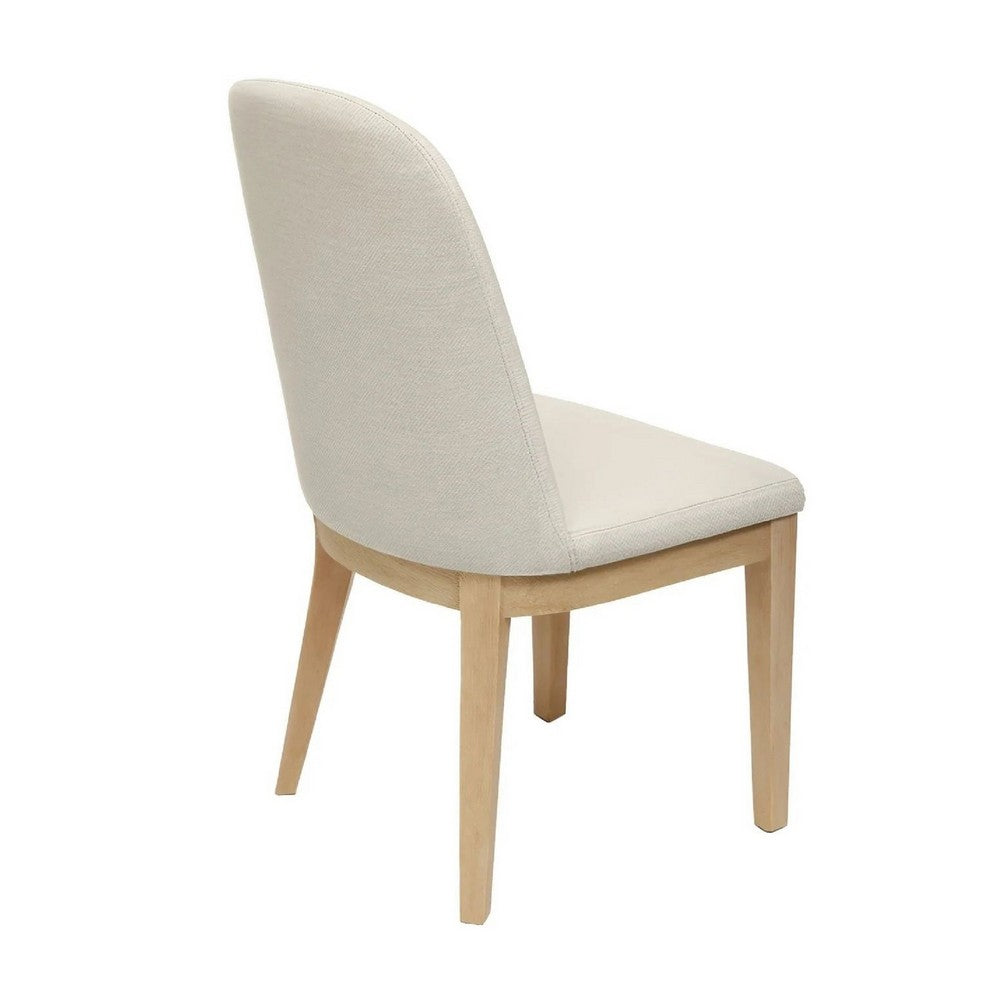 Abil Side Chair Set of 2 | Curved Back | Ivory Polyester | Natural Brown