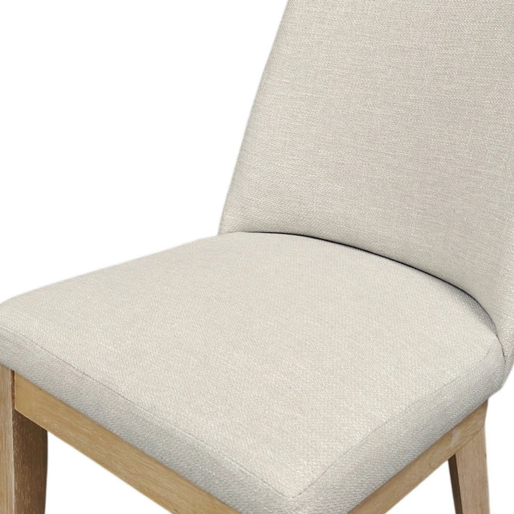 Abil Side Chair Set of 2 | Curved Back | Ivory Polyester | Natural Brown